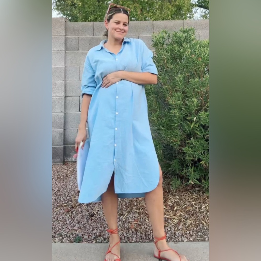 GGUHHU Light Blue Button-Up Shirt Dress